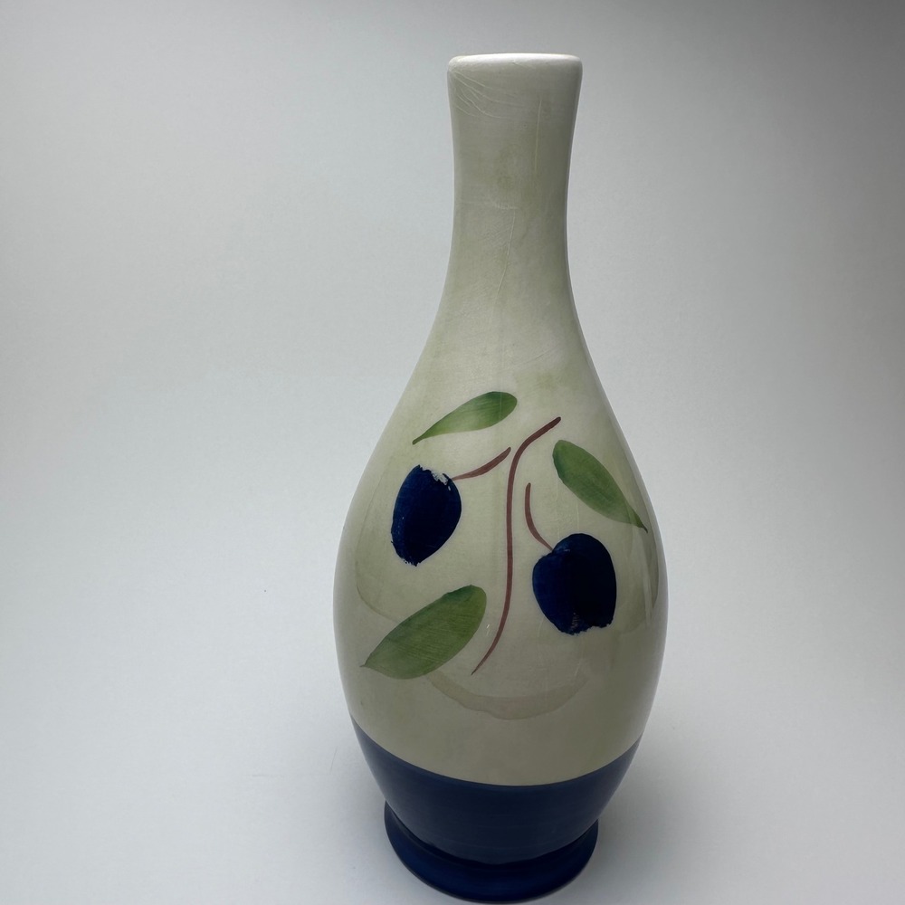 Ceramica AM Italy Hand Decorated Olive Branch‎ Ceramic Vase Blue Cream 10 Inch